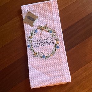 NWT - Mud Pie Pink Embroidered Hello Spring Tea/Dish Towel